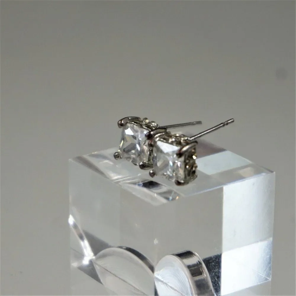 Vintage Cubic Zirconia Stud Earrings 7 mm Square Princess Cut Clear Unisex